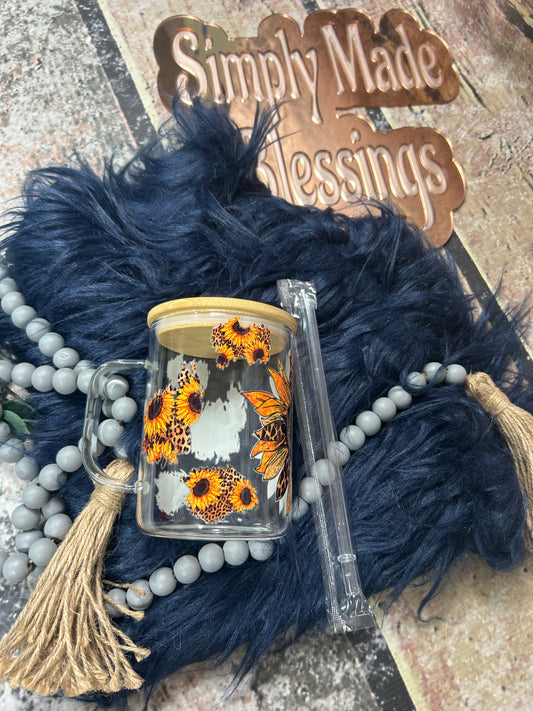 Sunflower 17oz Clear Glass Mug