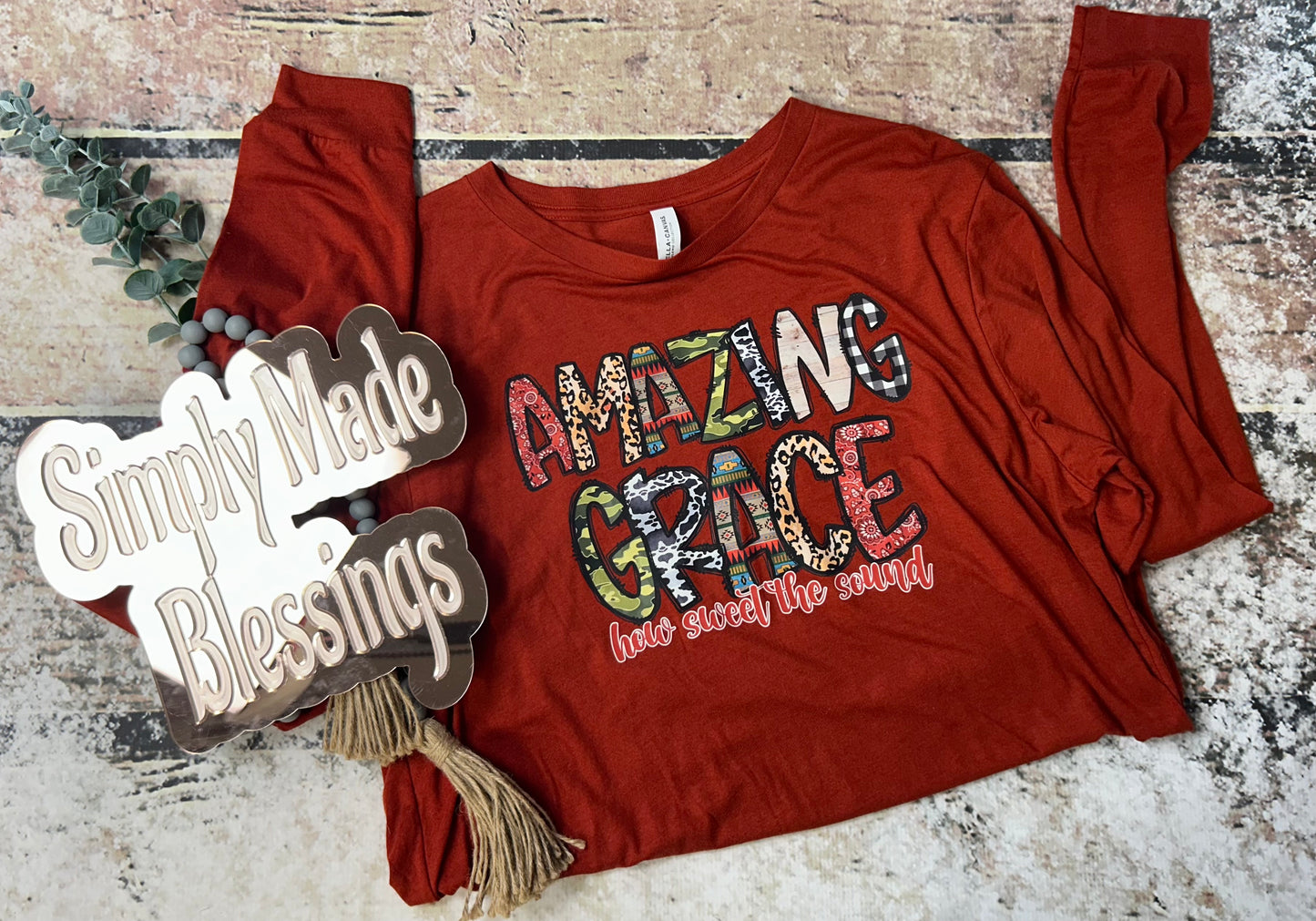 Amazing Grace Rustic Long Sleeve Tee - Large