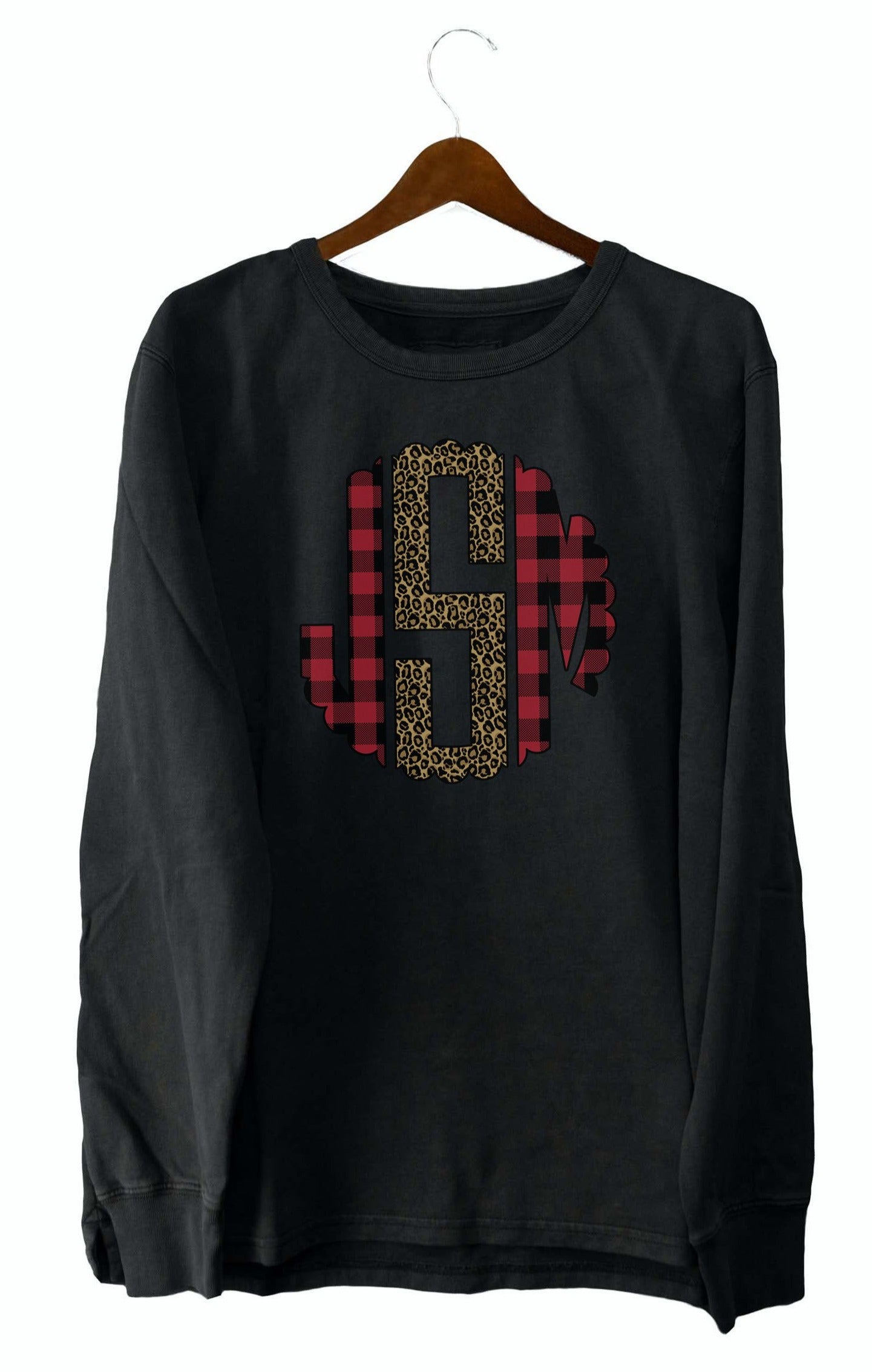 Buffalo Plaid & Leopard Monogram Crewneck Sweatshirt ✨Ready in 10-14 Business days✨