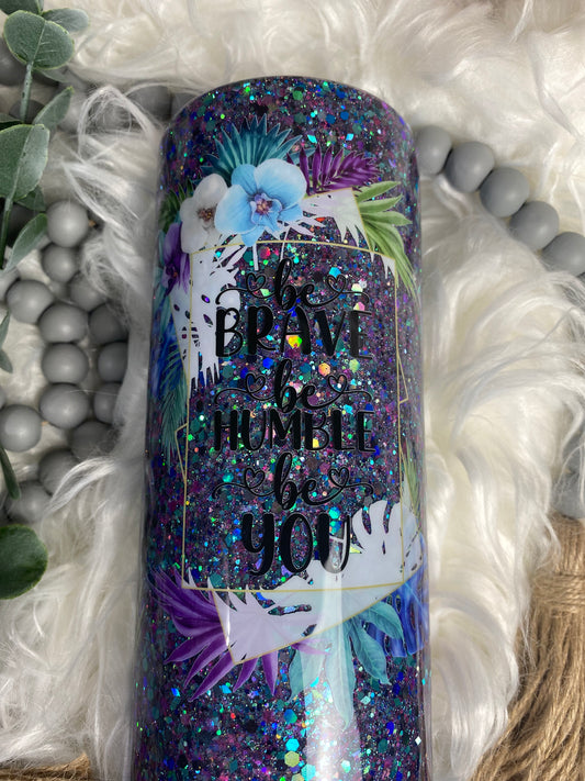 30oz Be Brave Tropical Flower Glitter Tumbler