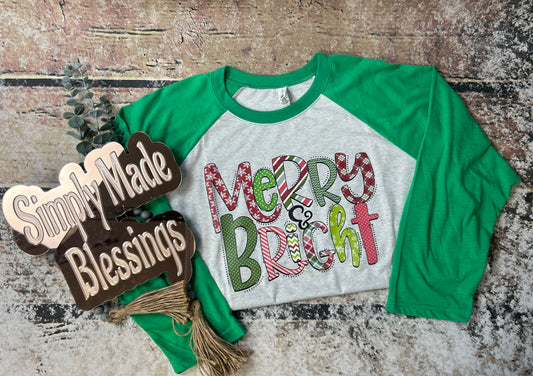 Merry & Bright Baseball Style Tee - XL