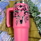 Be Savage not Average Bull Skull 30oz Pink Handled Tumbler