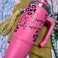Be Savage not Average Bull Skull 30oz Pink Handled Tumbler