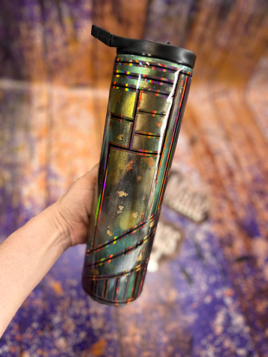 35oz Skinny Duo Holographic Camo Shattered Glass Style Epoxy Tumbler