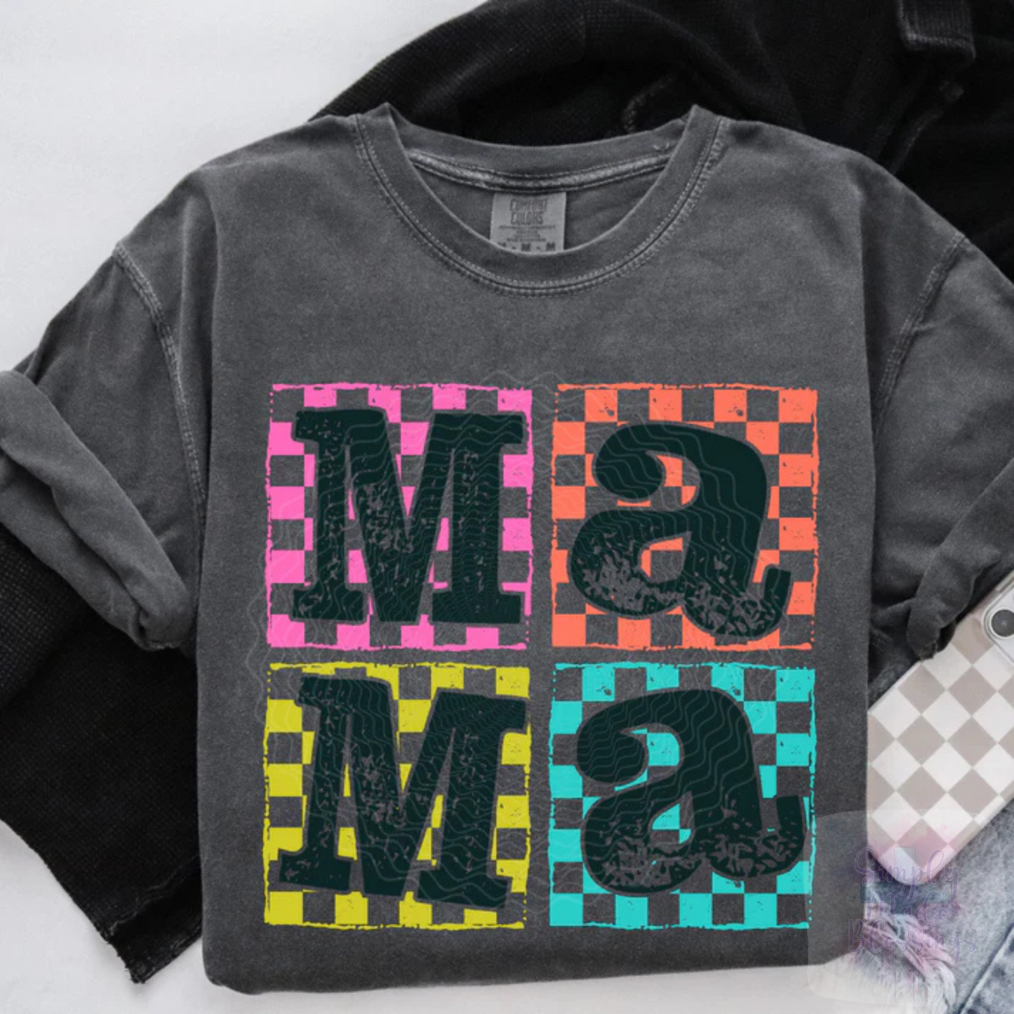 Checkered Color Block Mama Design