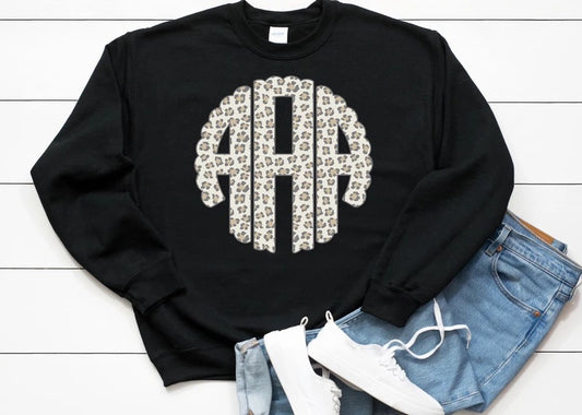 Leopard Monogram Crewneck Sweatshirt  ✨Ready in 10-14 Business days✨