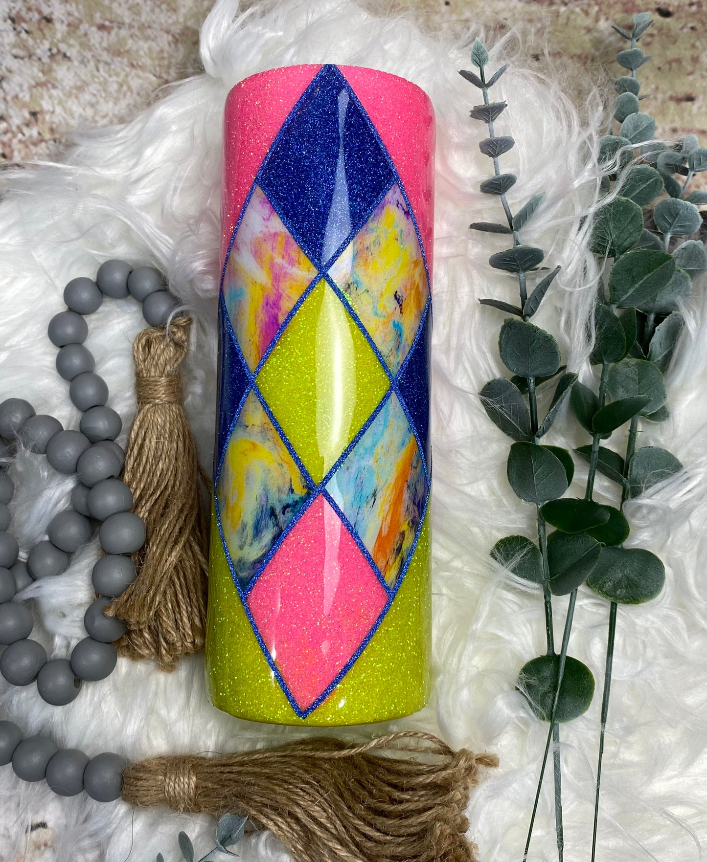 20oz Pink/Yellow/Blue Marble Boujee Hourglass Tumbler