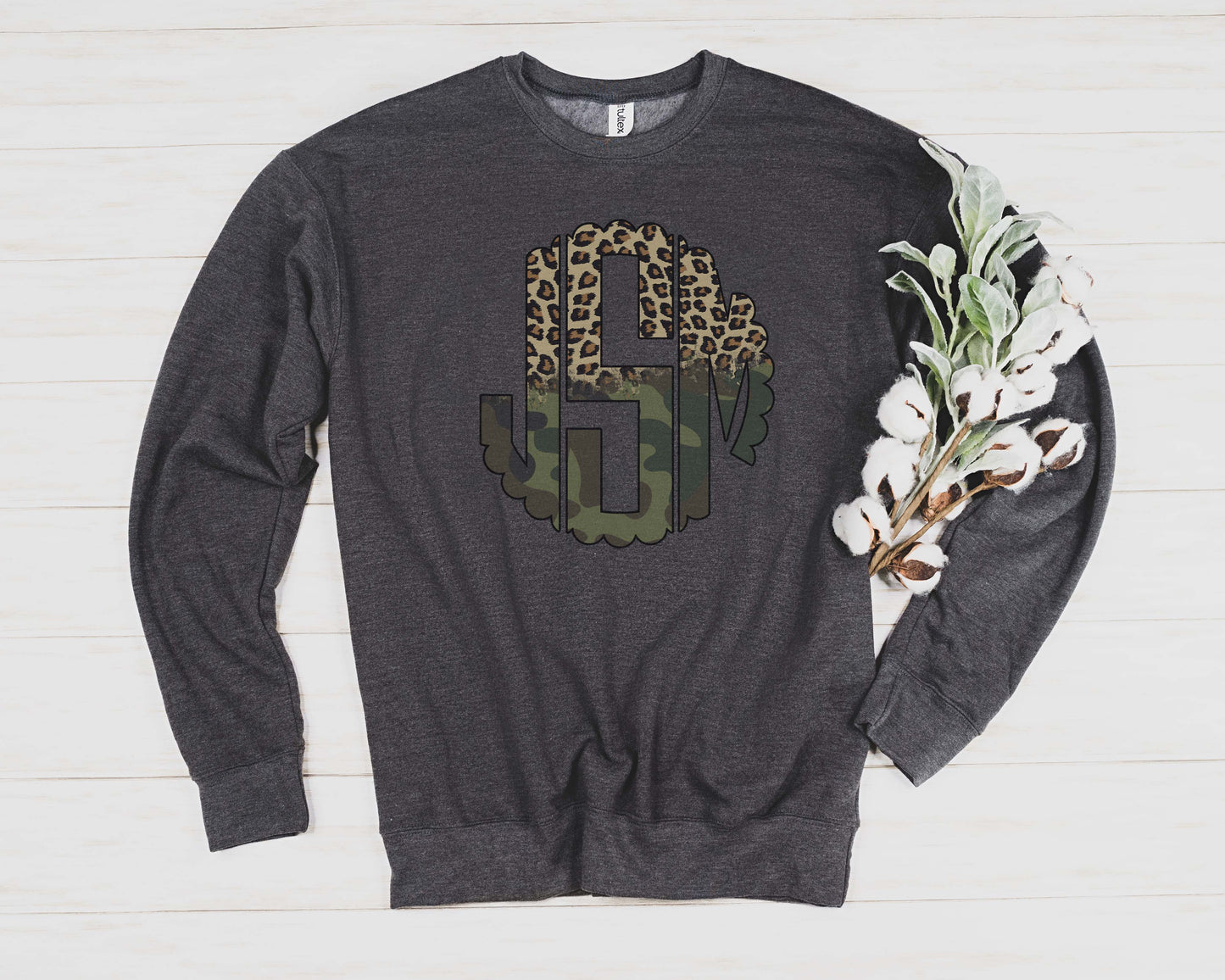 Leopard Camo Monogram Crewneck Sweatshirt  ✨Ready in 10-14 Business days✨